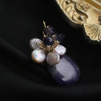 XILIANGFEIZI Nouvelle broche fleurie en agate violette et perle d'eau douce naturelle, style vintage, épingle à vêtement, vente en gros