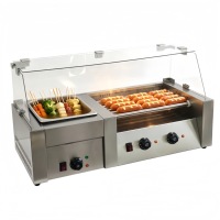Machine à hot-dogs et chauffe-oden 2-en-1 en acier inoxydable certifiée CE 220V, 7 rouleaux, économe en énergie, facile à nettoyer
