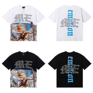 Nouvelle collection 2025 – T-shirt ample à manches courtes en coton imprimé intégral avec logo Angel rétro et strass, style hip-hop, de la marque américaine de mode transfrontalière EM. - Product Image 6