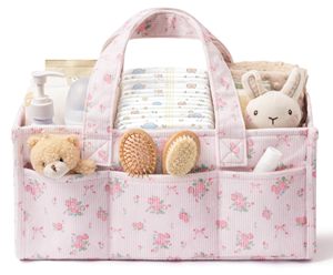 Organizador de Pañales para Bebé de Pana Suave al Tacto, Bolsa de Pañales Portátil con Múltiples Bolsillos, Cesta de Almacenamiento para Guardería - Product Image 1