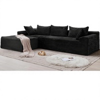 Canapé modulaire sectionnel extensible sans structure, en forme de L, confortable, en velours côtelé, avec assise profonde et poches latérales, idéal pour salon