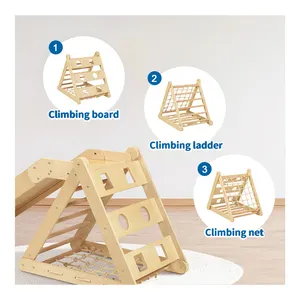 2 In 1 Children's Wooden Triangle Climbing Frame And Slide Kids Indoor Gym Pickler Triangle Climb Toys