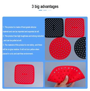 Tapis de cuisson en silicone personnalisés, résistants à la chaleur, antidérapants, de qualité alimentaire, réutilisables, antiadhésifs, ronds et carrés pour friteuse à air - Product Image 4