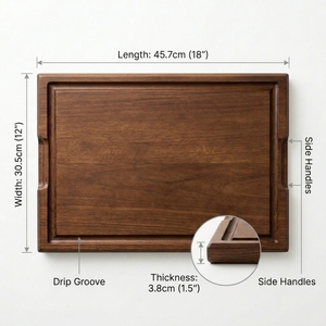 Tagliere in Legno Massello di Noce con Scanalatura Raccogli-Gocce 18x12x1.5 Pollici, Extra Spesso per Affettare Carne, con Manici - Product Image 3