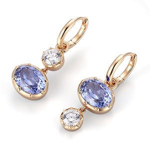 Boucles <span class=keywords><strong>d</strong></span>'oreilles pendantes en <span class=keywords><strong>saphir</strong></span> de laboratoire, <span class=keywords><strong>or</strong></span> <span class=keywords><strong>jaune</strong></span> 10K, <span class=keywords><strong>saphir</strong></span> ovale 6*8mm, bijoux de mode pour la mariée et les fêtes de mariage - Product Image 3