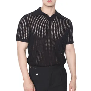 New Design Fitness Polos Mesh Tee Crochet Knit Us Fitting Men Polo T Shirt For Men