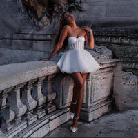 Nouvelle Robe Courte de Soirée Blanche Sexy Sans Bretelles, Scintillante, Antistatique, Coupe Trapèze, Version Luxe