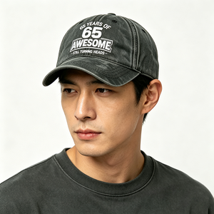 65 Awesome Embroidered Washed Cotton Dad Hat Vintage Distressed Curved Brim Adjustable <b>Baseball</b> <b>Cap</b> Image Letter 65th Birthday - Product Image 1