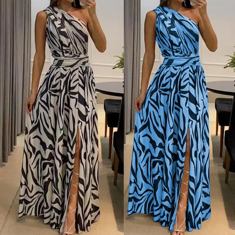 Maxi abito da donna 2024 moda estiva monospalla senza maniche con spacco sulla schiena a vita lunga gonna da sera da festa