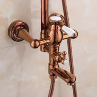 Ensemble de robinets de douche pluie antiques avec douchette à main en laiton, mitigeur mural pour salle de bain, kit de douche