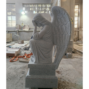 Estatua Tradicional de Ángel Llorón en Granito Gris Padang (G614) de Alta Calidad, 36 Pulgadas de Alto - Product Image 4