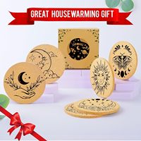 Sous-verres porte-boissons ensemble absorbant liège bois Vintage soleil lune sous-verre tasse bureau Table décor maison réchauffement cadeaux rond 4