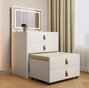 Tavolo da Trucco in Legno Massello con <span class=keywords><strong>Specchio</strong></span> Integrato, Comodino e Mini Armadietto Portaoggetti - Product Image 2