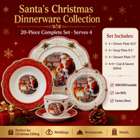 Service de table en céramique de Noël 20 pièces, vaisselle en porcelaine fine, assiettes décoratives Père Noël, ensembles de dîner