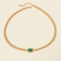JUSTOP Collier ras du cou vintage à maillons cubains en acier inoxydable plaqué or 18 carats avec breloque en pierre turquoise, ensemble de bijoux de fête, Chine