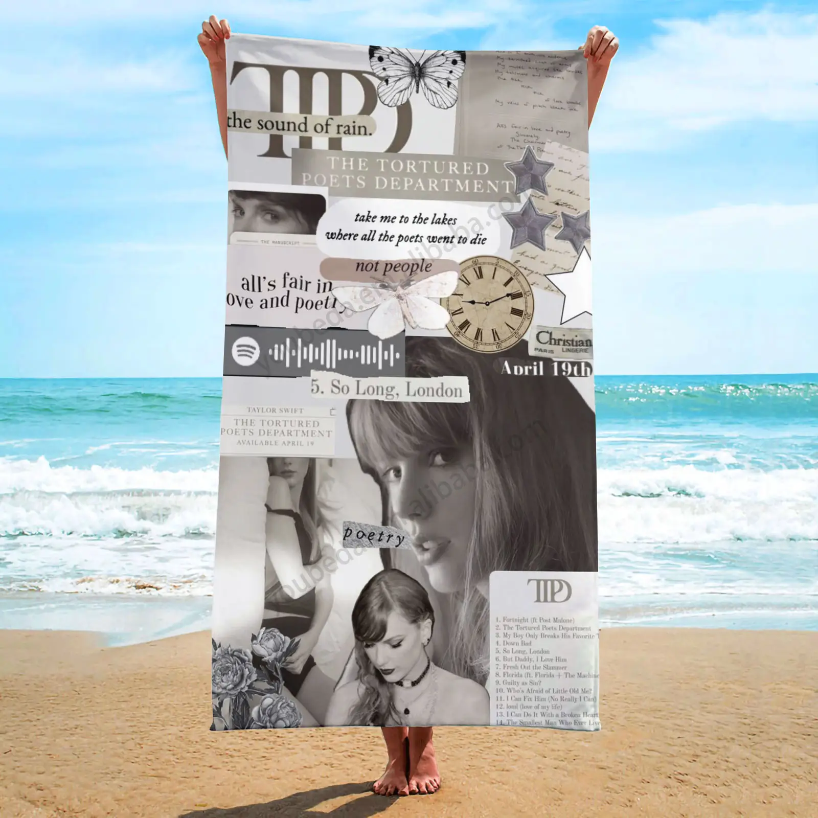 Nouvelle conception Taylor swift nouvelle couverture de l'album ttpd serviettes de plage personnalisées sans sable Rectangle microfibre avec logo