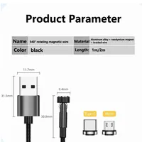 Câble de charge rapide magnétique 3 en 1 Type-C Micro USB-C, câble de données à rotation à 180 degrés, câble magnétique USB 66W