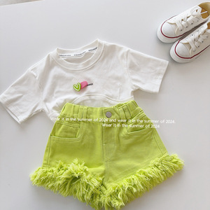 Pantaloncini estivi 2025 per bambini pantaloncini larghi per bambina Jeans corti alla moda con nappine - Product Image 4