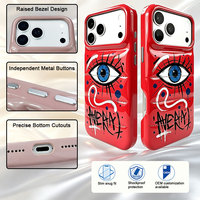 Coque de téléphone brillante style doudoune en PU avec motif œil graffiti, antichoc et protectrice, compatible avec iPhone 15-17 Pro