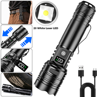 Lampe torche laser blanche zoomable longue portée 900LM, étanche IP66, rechargeable par Type-C avec clip ceinture pour camping et randonnée en extérieur