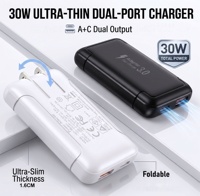 Chargeur USB C ultra-fin HNT 30W 18W, bloc de charge rapide à double port de 1,6 cm de large, adaptateur secteur de voyage Type C+A pour iPhone