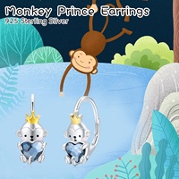Animal Jewelry 925 Sterling Silver Heart Crystal Two Tone Monkey Pendientes de aro pequeños