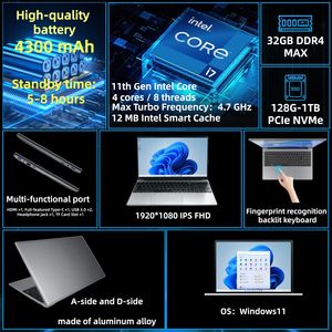 <span class=keywords><strong>ใหม่</strong></span>เอี่ยม15.6 "Intel Core I7 11TH 1165G7 I7ความจุ16GB RAM 512GB PCIe NVMe SSD Type-C ตัวเรือนโลหะสำหรับแล็ปท็อปธุรกิจ - Product Image 2