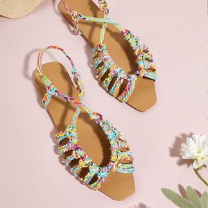 Women's Summer Plus Size Ladies <b>Flat</b> Square Toe Open Toe <b>Sandals</b> New Fashionable Slip on Daily Outfit All-Match <b>Sandals</b> Shoes - Product Image 5