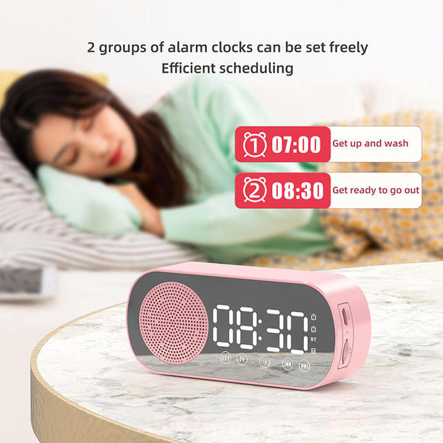 Mirror Alarm Clock Speaker FM Radio TF Card Portable Wireless for 5.0 360 Surround Sound RGB Lighting Audio System