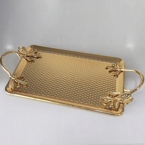 Bandeja de Servicio de Té de Acero y Aluminio con Diseño Martillado y Corte de Diamante, Platos de Servicio Modernos para Bar con Asas Personalizadas - Product Image 1