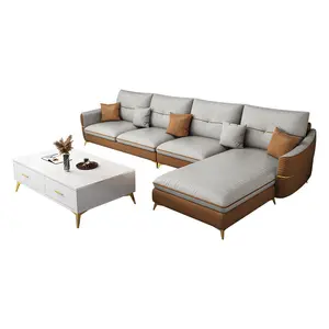 नॉर्डिक आधुनिक आराम चमड़े के सोफे एल आकार सोफे अनुभागीय सोफे कमरे में रहने वाले सोफे