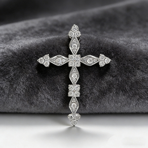 CUSTOM SILVER 10K/14K/18K GOLD PLATED LAB GROWN CVD DIAMOND CLASSIC ENGAGEMENT GIFT SWEATER <b>CHAIN</b> NECKLACE <b>CROSS</b> PENDANT - Product Image 4