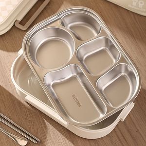 4-Compartment Metal <b>Snack</b> Organizer Stainless Steel Lunch Box with Leakproof Condiment <b>Container</b> - Product Image 3