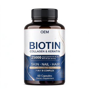 Cápsulas de Biotina OEM ODM, 60 Unidades, Complejo B 7 en 1, 25000mcg con Colágeno y Queratina para el Cabello, la Piel y las Uñas - Product Image 1
