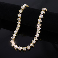 Collar Grueso de Aleación de Zinc con Cadena Cubana de Bambú, Incrustaciones de Cristal y Diamantes de Imitación en Forma de Corazón de 11mm, Estilo Hip Hop, Novedad, de Moda