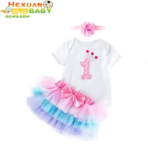 키즈 반소매 셔츠 3 조각 드레스 유아 의류 세트 생일 파티 귀여운 유니콘 여자 공주 아기 투투 드레스