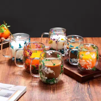 Gobelet à boire transparent en verre personnalisé avec paille, ensemble de gobelets à café, gobelet en verre à double paroi avec fleur séchée