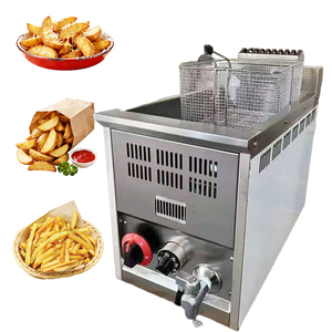 Nouvelle friteuse à gaz commerciale de comptoir en acier inoxydable 220V à température réglable, avec panier, pieds antidérapants et <span class=keywords><strong>cheminée</strong></span>, 18L - Product Image 1