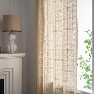 Bubaba Cream Retro Crochet Stitching Light-Transmitting Window Screen <span class=keywords><strong>Rideau</strong></span> du sol au plafond pour fenêtre plate - Product Image 4