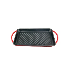Plaque de cuisson rectangulaire en fonte émaillée rouge, antiadhésive, avec drain d'huile, compatible avec tous les types de cuisinières - Product Image 1