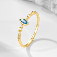Bagues en argent sterling 925 en gros, forme yeux de mer, diamant bleu, zircon blanc, bagues minimalistes de luxe pour femmes