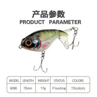 Leurre flottant Whopper Plopper 75mm 17g pour pêche en eau douce et salée, avec œil de poisson 3D et queue à hélice rotative, appât dur pour la pêche au bar