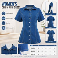Robe mini en jean droite sans manches coupe ajustée à col classique et boutonnée sur le devant pour femme, décontractée d'été, délavage clair