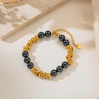Bracelet en acier inoxydable style bohème avec perles, plaqué or 18 carats PVD, anti-ternissement, chaîne torsadée en agate, réglable pour femme