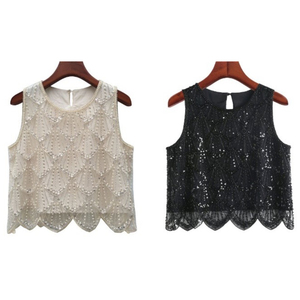 2025 nuova moda canottiera <span class=keywords><strong>con</strong></span> <span class=keywords><strong>paillettes</strong></span> camicetta girocollo da donna per festa da Club Sexy top Casual corto OEM ordine all'ingrosso - Product Image 1