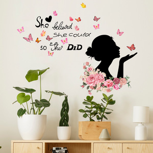 Pegatina de <span class=keywords><strong>pared</strong></span> ecológica de PVC impermeable con <span class=keywords><strong>frases</strong></span> <span class=keywords><strong>en</strong></span> inglés y diseño de flores y mariposas <span class=keywords><strong>para</strong></span> la habitación de niñas, decoración de la sala de estar. - Product Image 2
