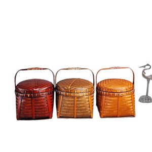 Handmade Bamboo Woven Food Box With Lid Round Natural Color 1-3L Traditional Lunch Basket Tea Storage Container - Product Image 5