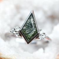 Bague en argent sterling 925, forme géométrique cerf-volant, pierre de lune, bague de fiançailles, agate verte naturelle, bague de mariage