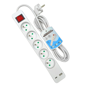CE per estensione <span class=keywords><strong>bianca</strong></span> certificata tipo francese 5 prese IP20 USB tipo-C prese 3M presa di alimentazione messa a terra per uso industriale - Product Image 5