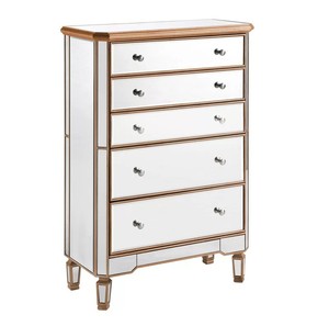 Royal Design Mirrored Tall <strong>Chest</strong> With 5 <strong>Drawers</strong> Crystal <strong>Handle</strong> Gold Finished Mirror Cabinet for Living Room - Product Image 3